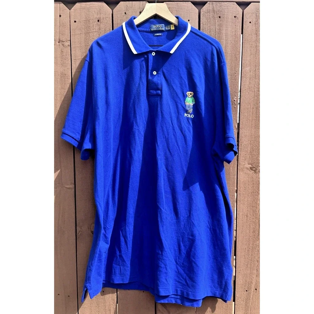 Polo Ralph Lauren Men XXL‎ Prep Bear Short Sleeve Polo Classic Shirt Royal Blue
